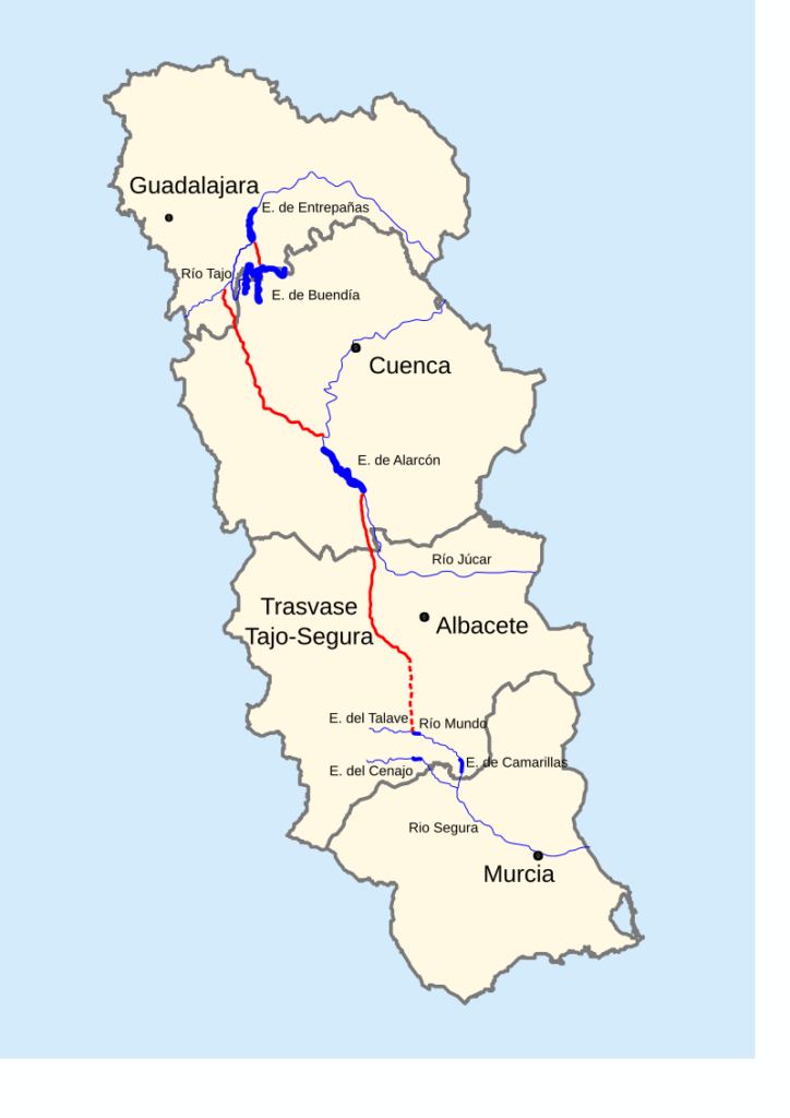 mapa del recorrido del trasvase tajo segura